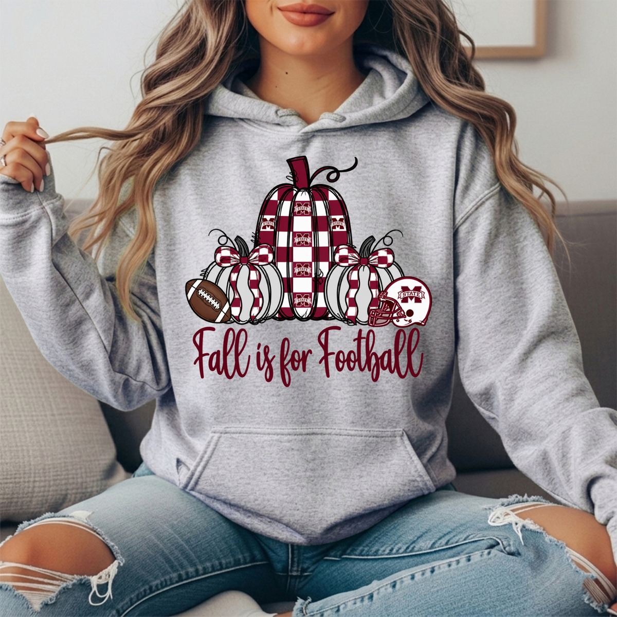 Mississippi State Fall Is for Football Pumpkin Graphic Hoodie