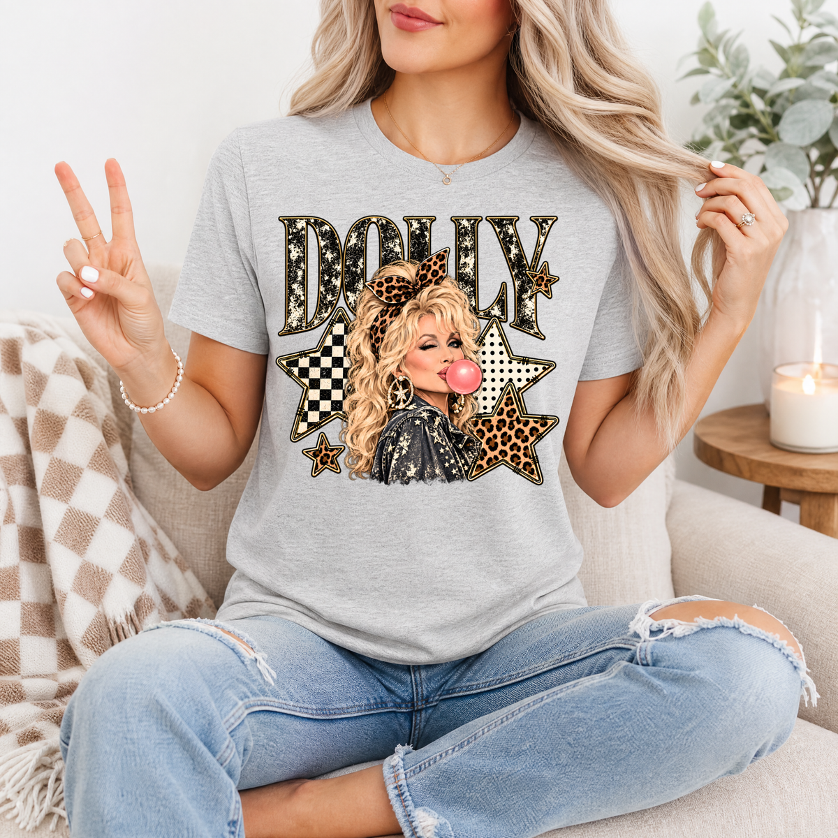 Dolly Bubblegum & Leopard Bow Vintage Graphic Tee