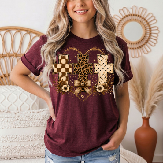 Christian Cross Trio Floral & Bow Graphic Tee