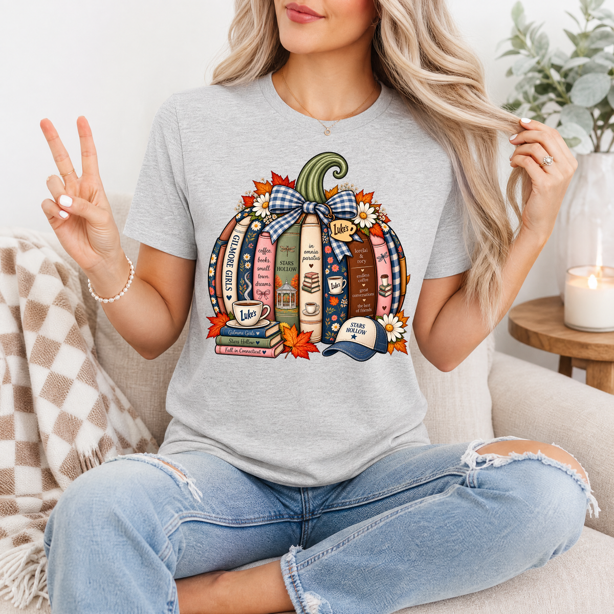 Gilmore Fall Bookish Pumpkin & Gingham Bow Graphic Tee
