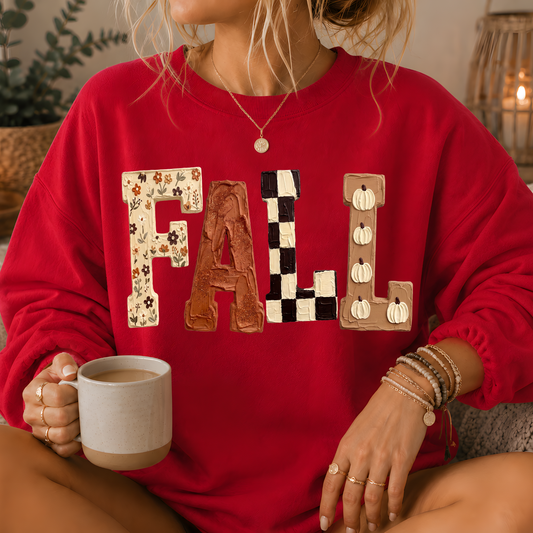 Fall Patchwork Print Crewneck Sweatshirt
