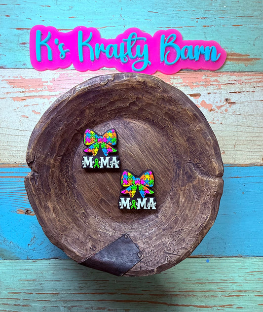 Wholesale Silicone Focal Bead- Autism puzzle Mama bow