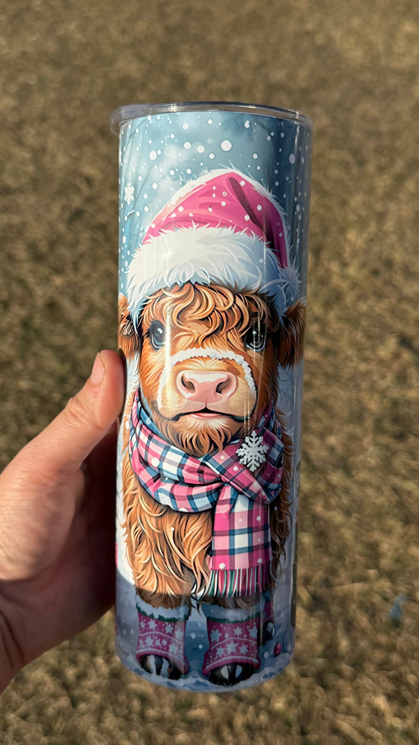 Pink Highland Christmas 20oz insulated K's Krafty Barn