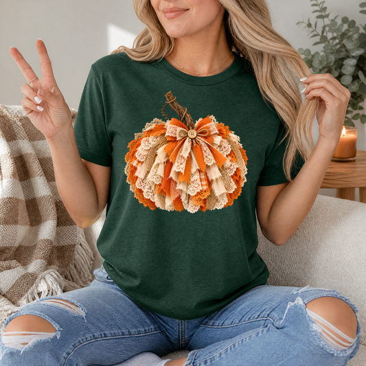 Rustic Lace & Ribbon Pumpkin Graphic Tee
