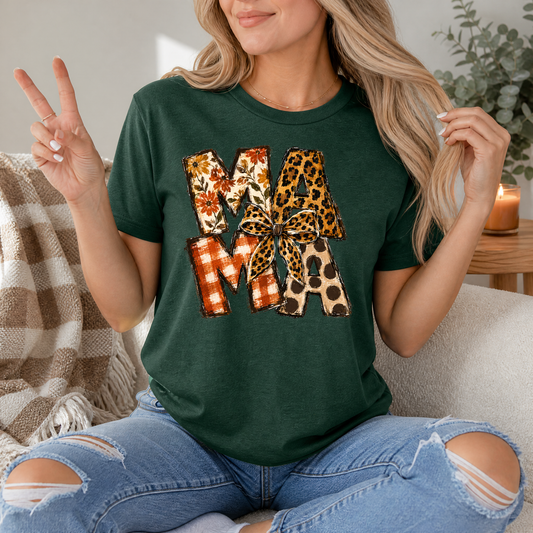 Fall Mama Floral & Leopard Bow Graphic Tee