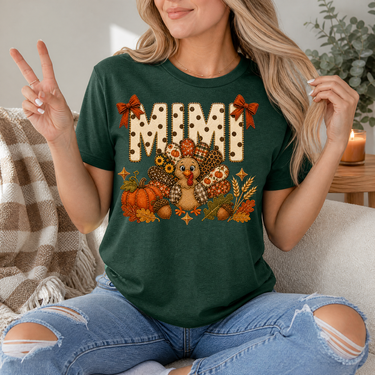 Mimi Thanksgiving Turkey & Bow Graphic Tee