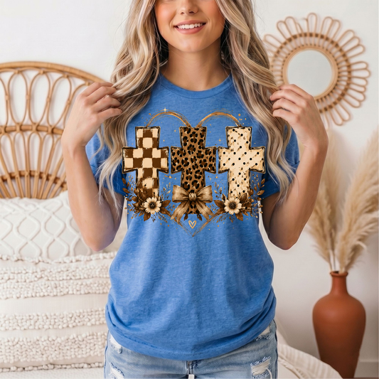 Christian Cross Trio Floral & Bow Graphic Tee