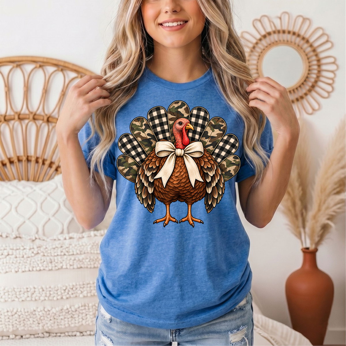 Camo & Buffalo Check Turkey Thanksgiving Graphic Tee