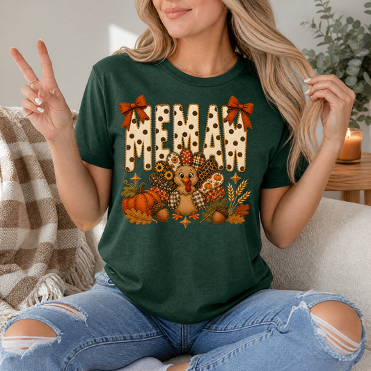 Memaw Thanksgiving Turkey & Bow Graphic Tee