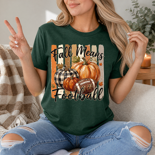 Fall Means Football Pumpkin Graphic Tee