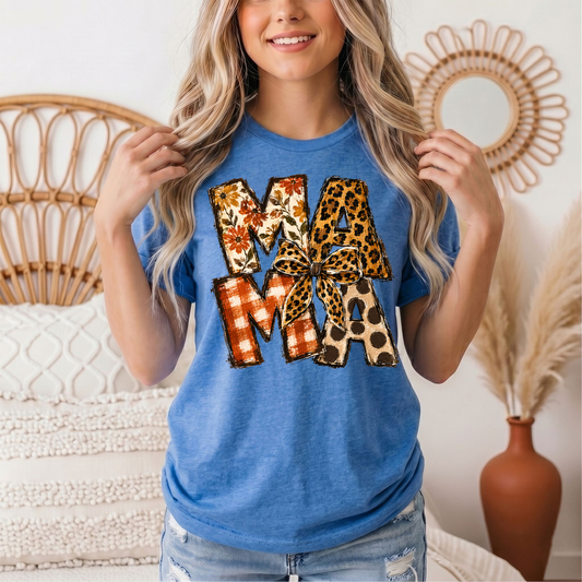 Fall Mama Floral & Leopard Bow Graphic Tee