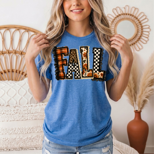Fall Plaid Leopard & Floral Patchwork Graphic Tee