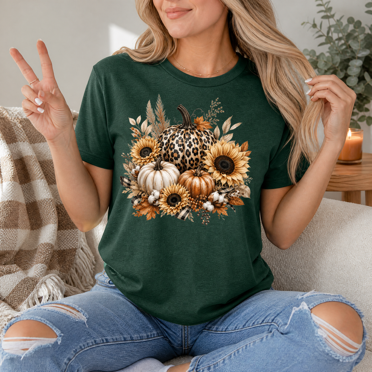 Leopard Pumpkin Sunflower Premium Graphic Tee