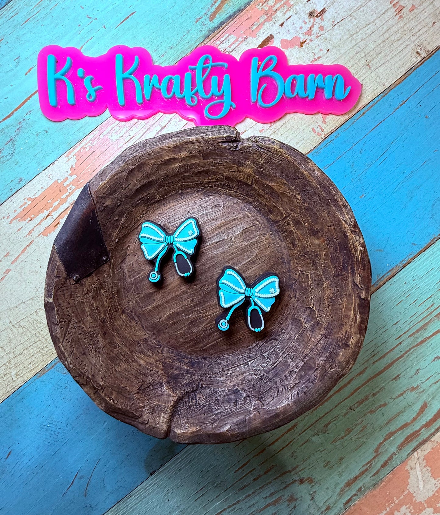 Wholesale Silicone Focal Bead- Blue nurse stethoscope bow