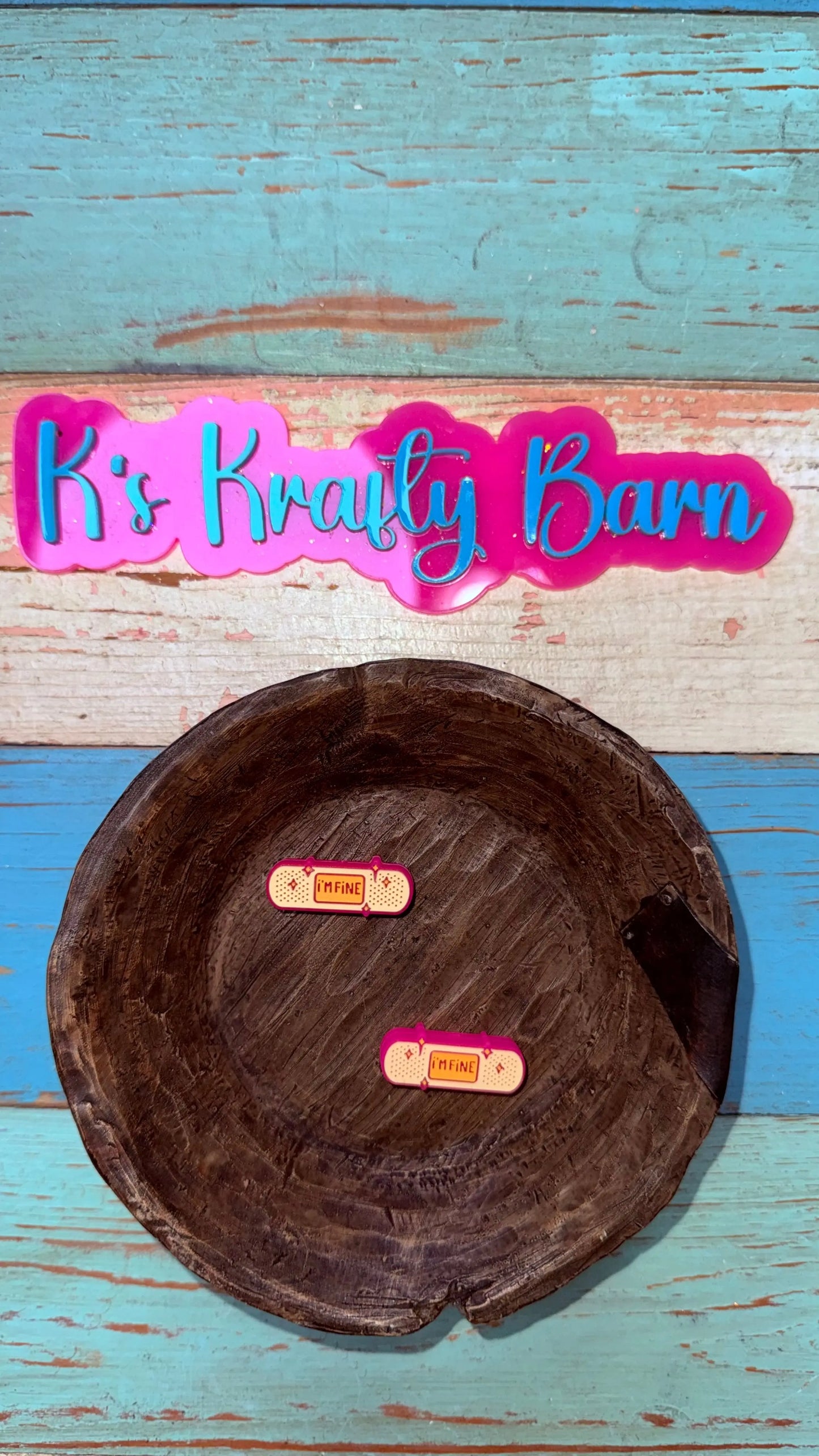Silicone Focal Bead- I'm Fine Pink Bandage K's Krafty Barn