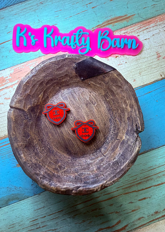 Wholesale Silicone Focal Bead- Red and Black Designer Bow