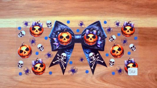Pumpkin & Skull black bow #516