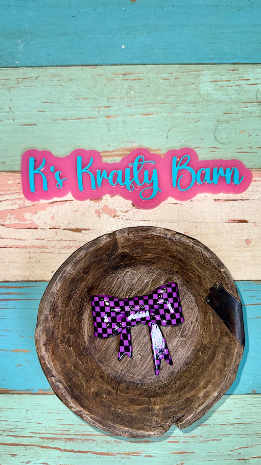 Wholesale Silicone Focal Bead- Purple checkered Opal bow