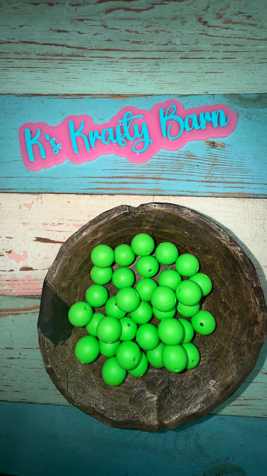 15mm Solid Silicone Beads- Neon Green
