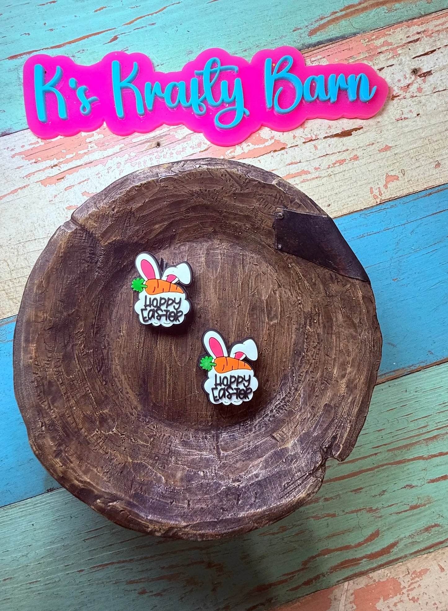 Silicone Focal Bead-Happy Easter carrot bunny K's Krafty Barn