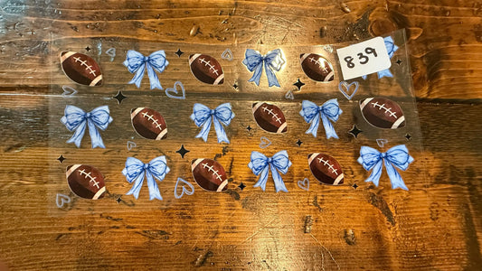 #839 Blue Bows with Footballs K's Krafty Barn