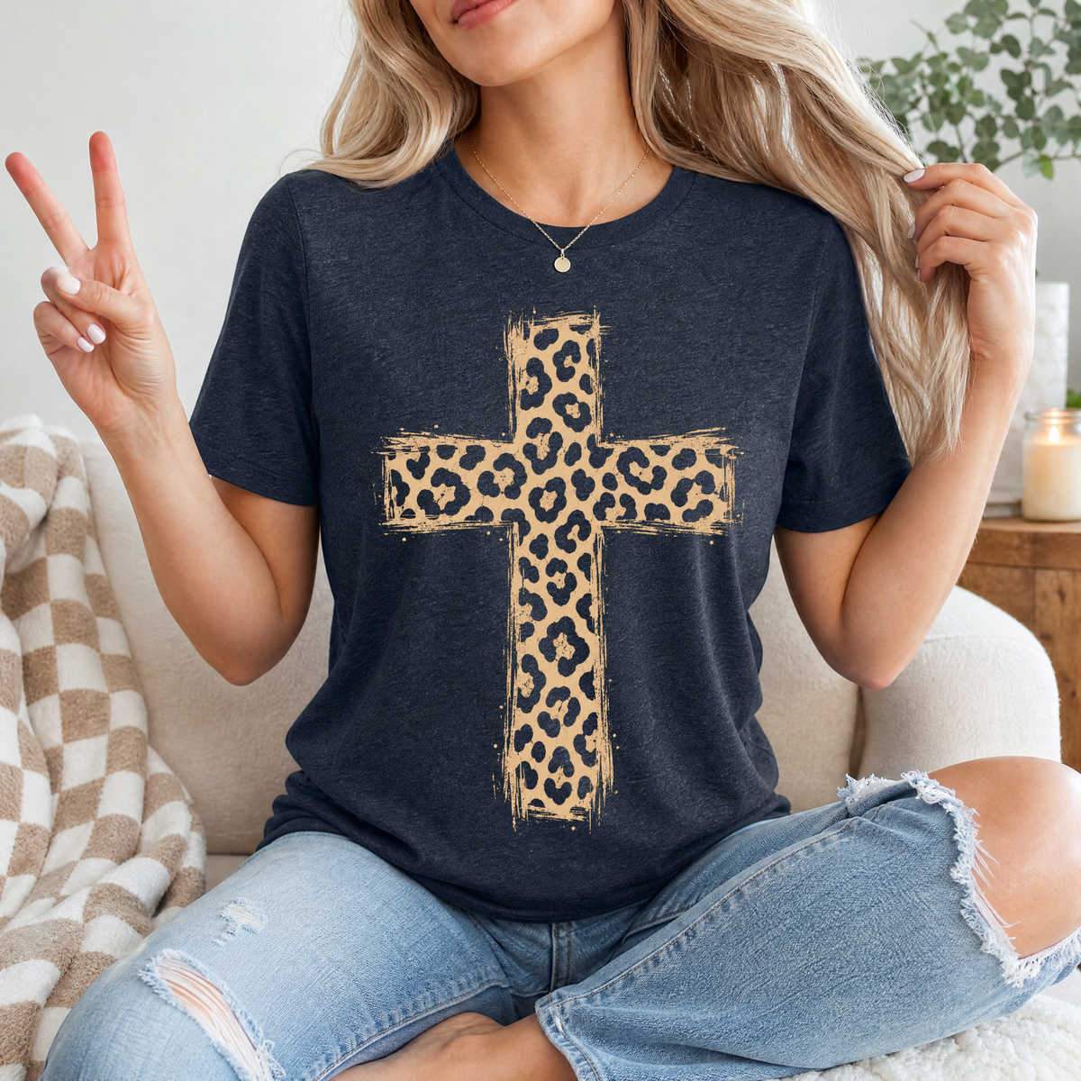 Leopard Print Cross Christian Graphic Tee