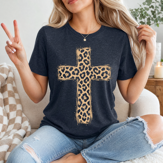 Leopard Print Cross Christian Graphic Tee