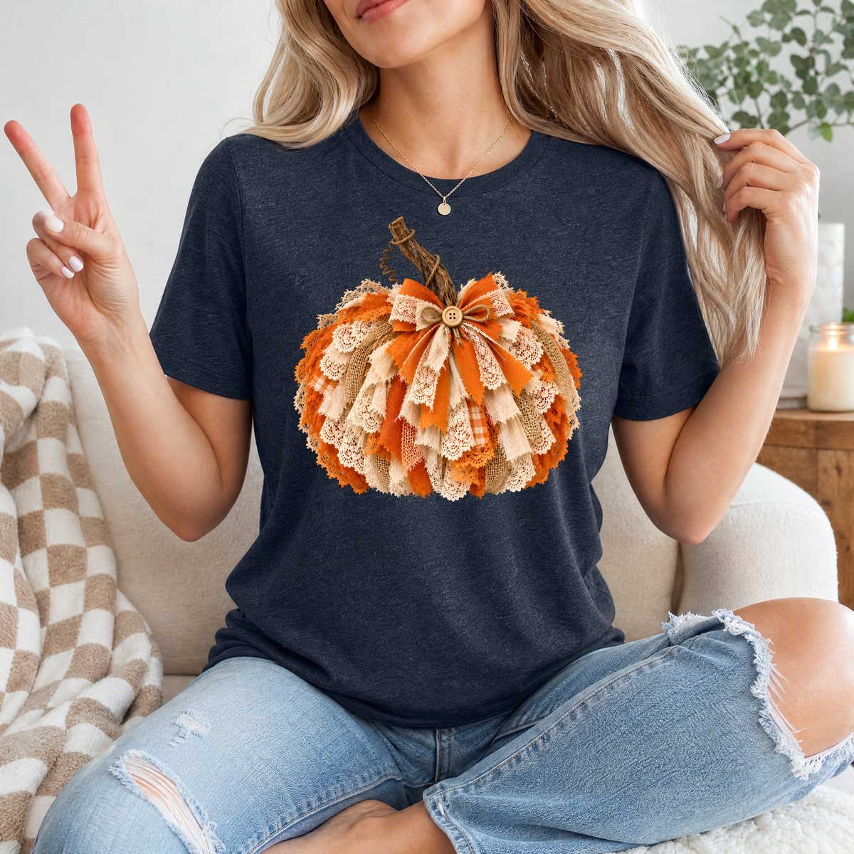 Rustic Lace & Ribbon Pumpkin Graphic Tee