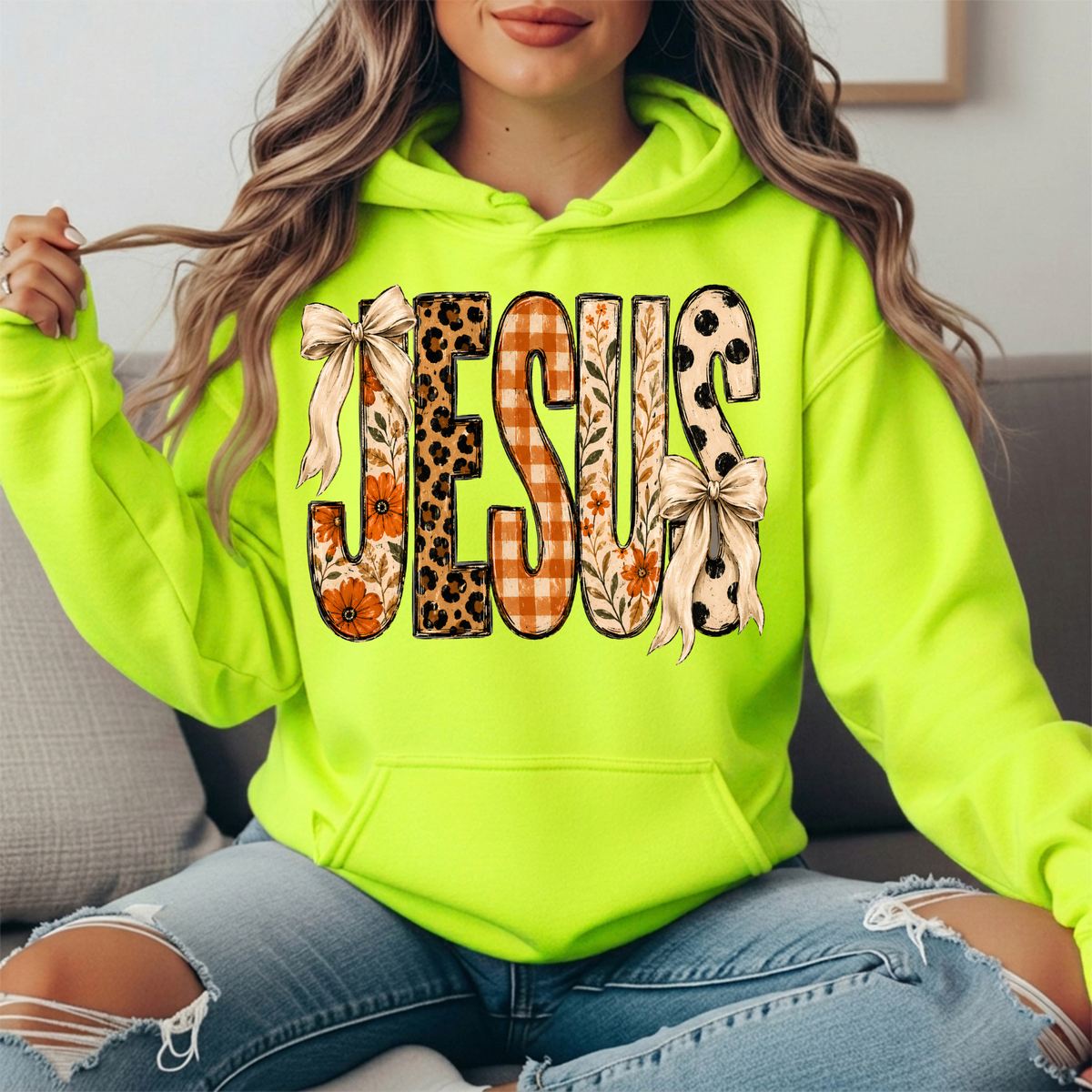 Jesus Patchwork Floral & Bow Graphic Hoodie