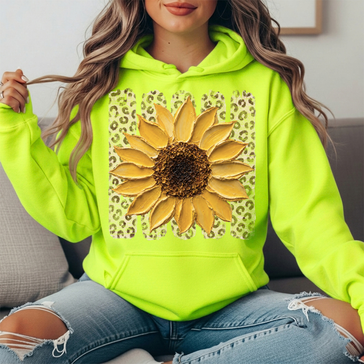 Sunflower Leopard Stripe Graphic Hoodie
