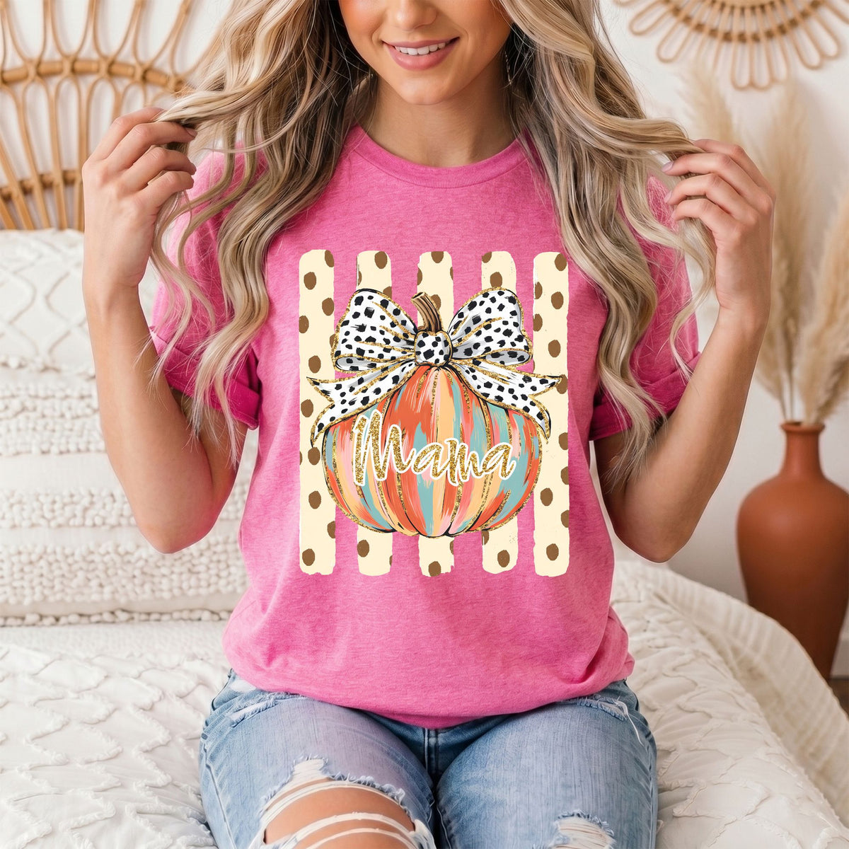 Mama Pumpkin & Spotted Bow Fall Graphic Tee