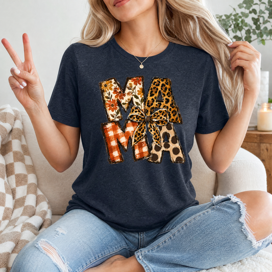 Fall Mama Floral & Leopard Bow Graphic Tee
