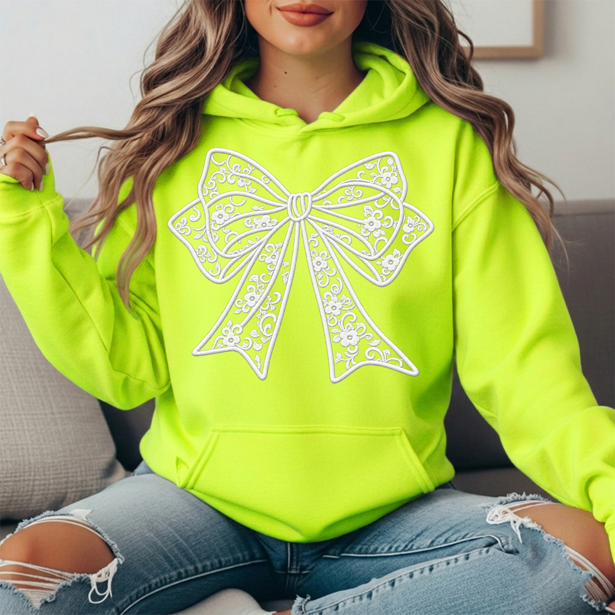 Floral Lace Bow Graphic Hoodie