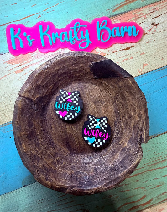 Silicone Focal Bead- Checkered Wifey K's Krafty Barn