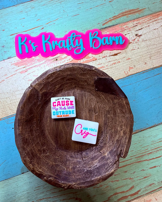 Silicone Double-Sided Focal Bead- Don’t be rude K's Krafty Barn