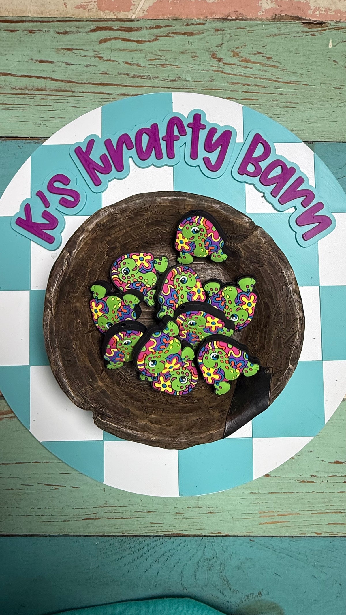 Silicone Focal Bead-Retro Turtle