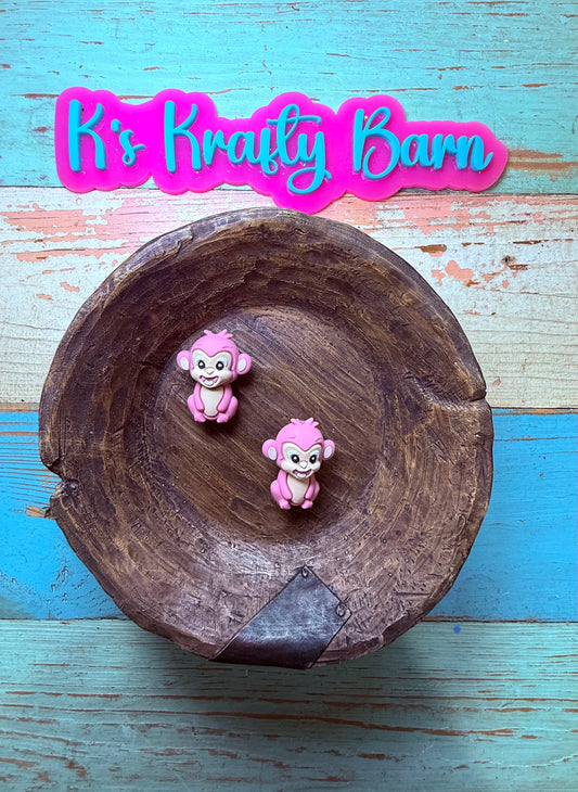 Wholesale Silicone Focal Bead- 3D Pink Monkey