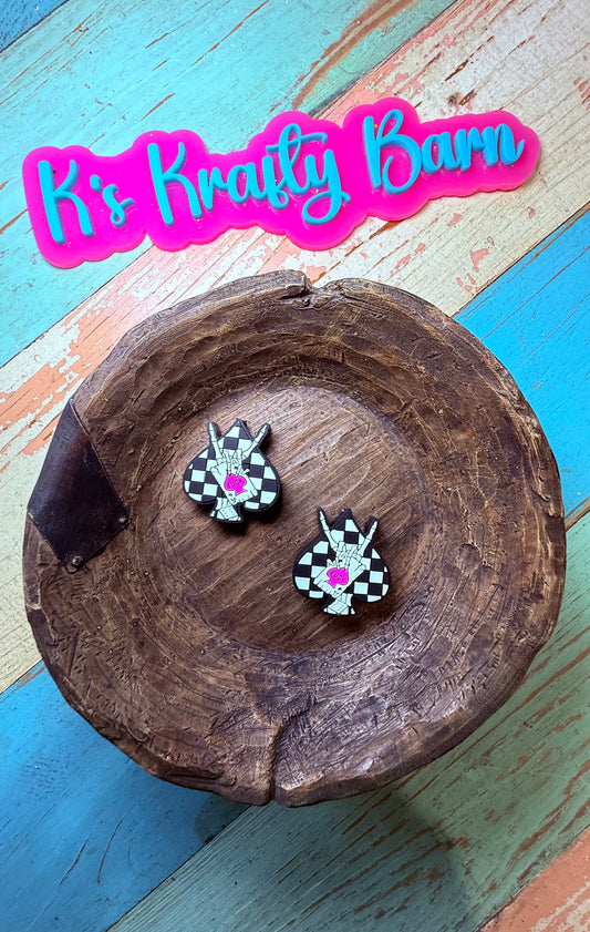 Wholesale Silicone Focal Bead- Rebel f*** checkered