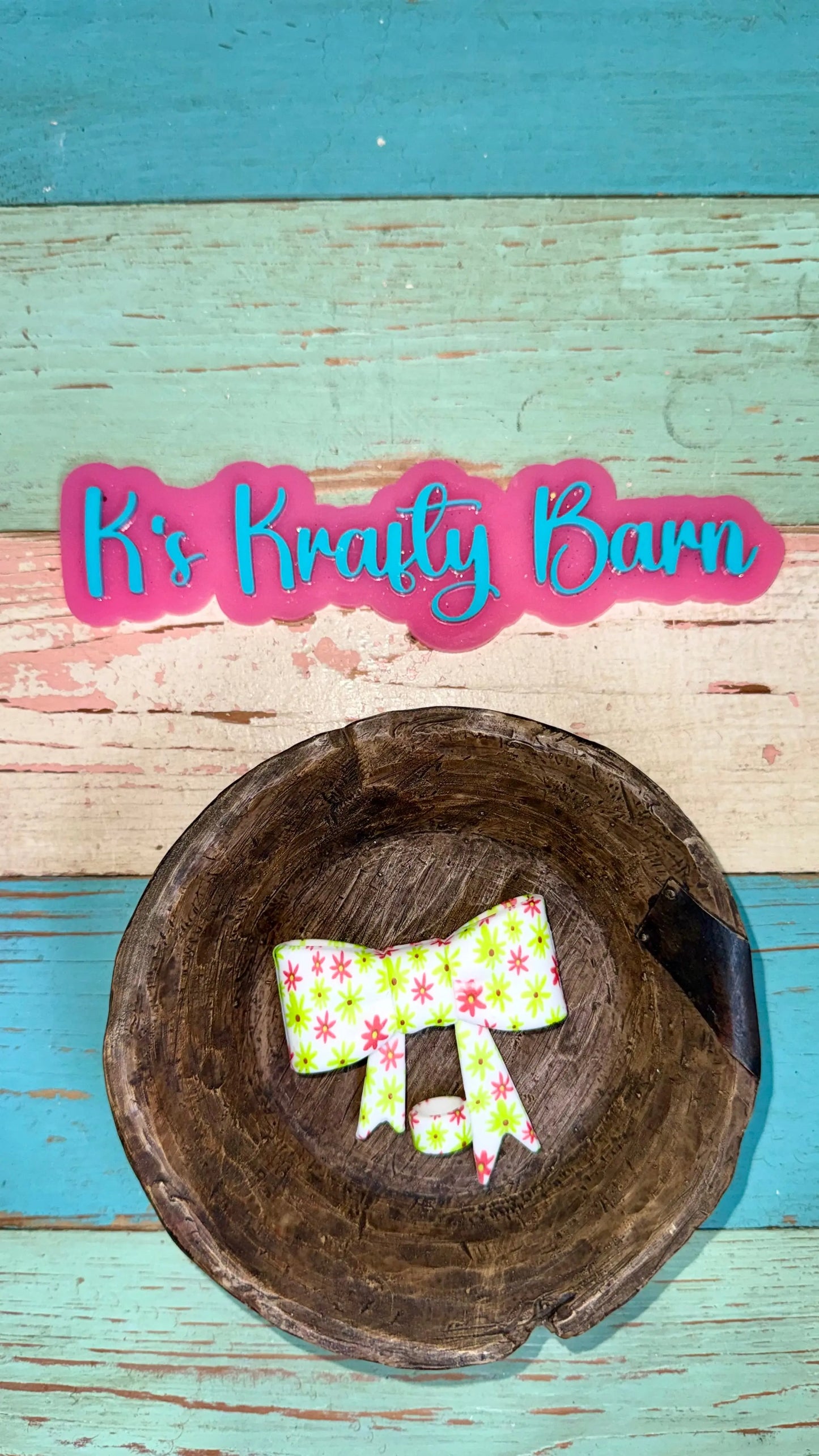 Silicone Focal Bead- Green & Pink Daisy Straw charm or focal bow K's Krafty Barn
