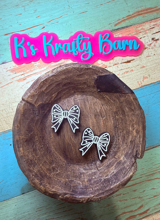 Wholesale Silicone Focal Bead- Black with white outline bow