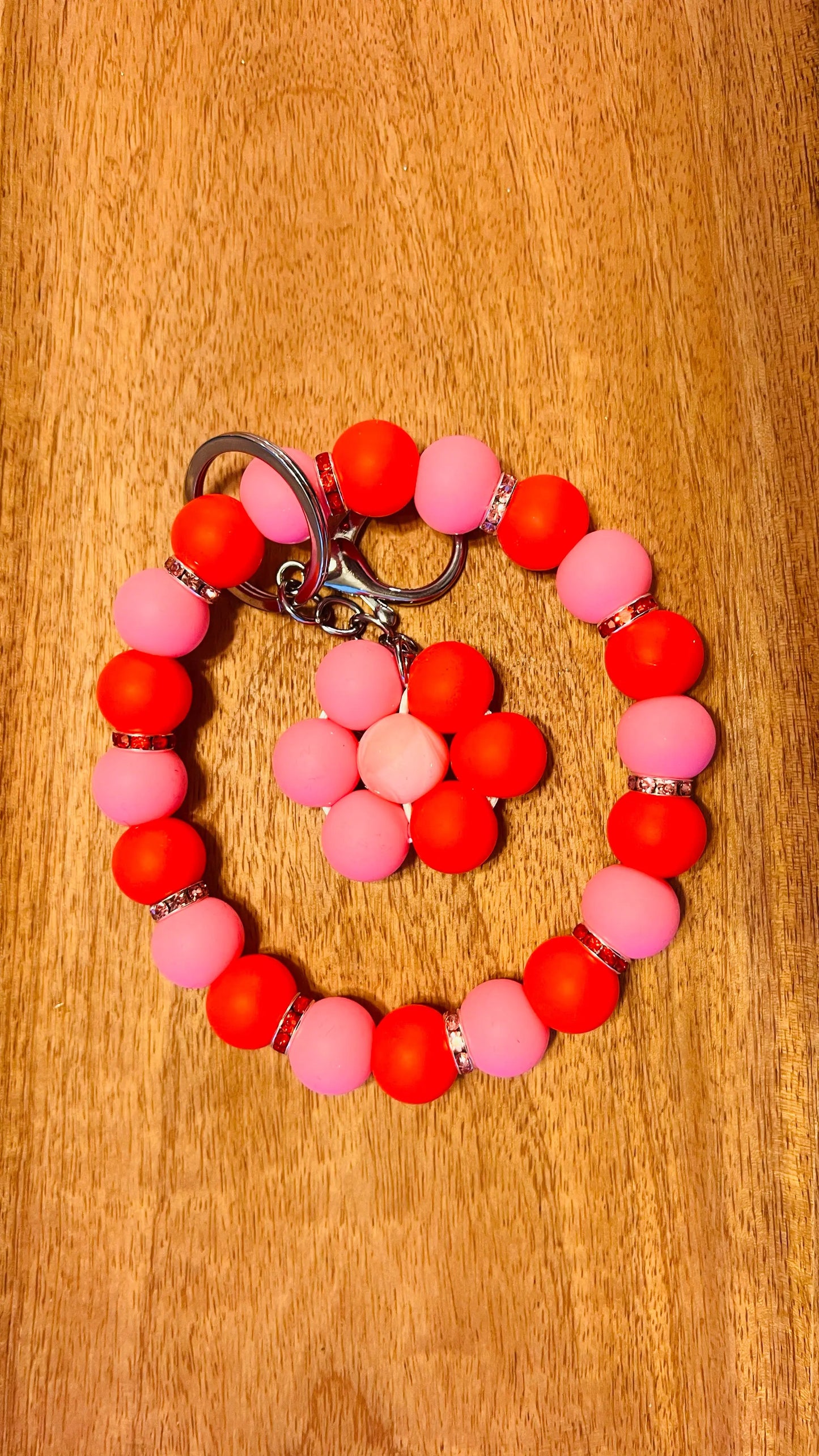 Wristlet with Flower Keychain Colors: Red and Pink K's Crafty Vibes Co.