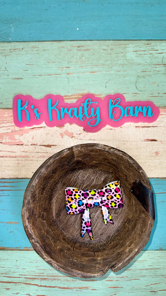 Wholesale Silicone Focal Bead- Neon leopard bow