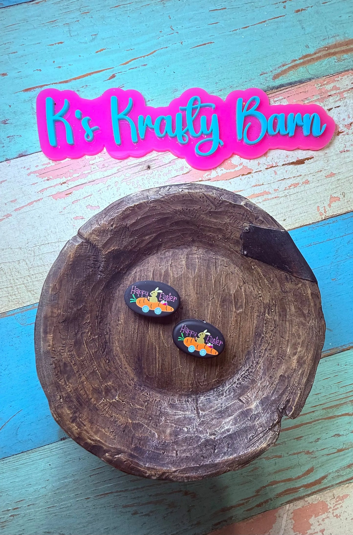 Silicone Focal Bead- Oval Happy Easter K's Krafty Barn