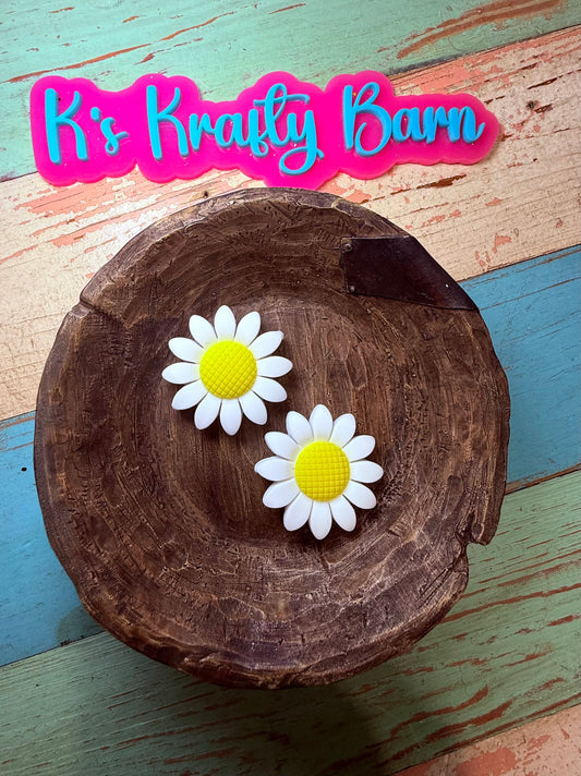 Wholesale Silicone Focal Bead- White Sunflower