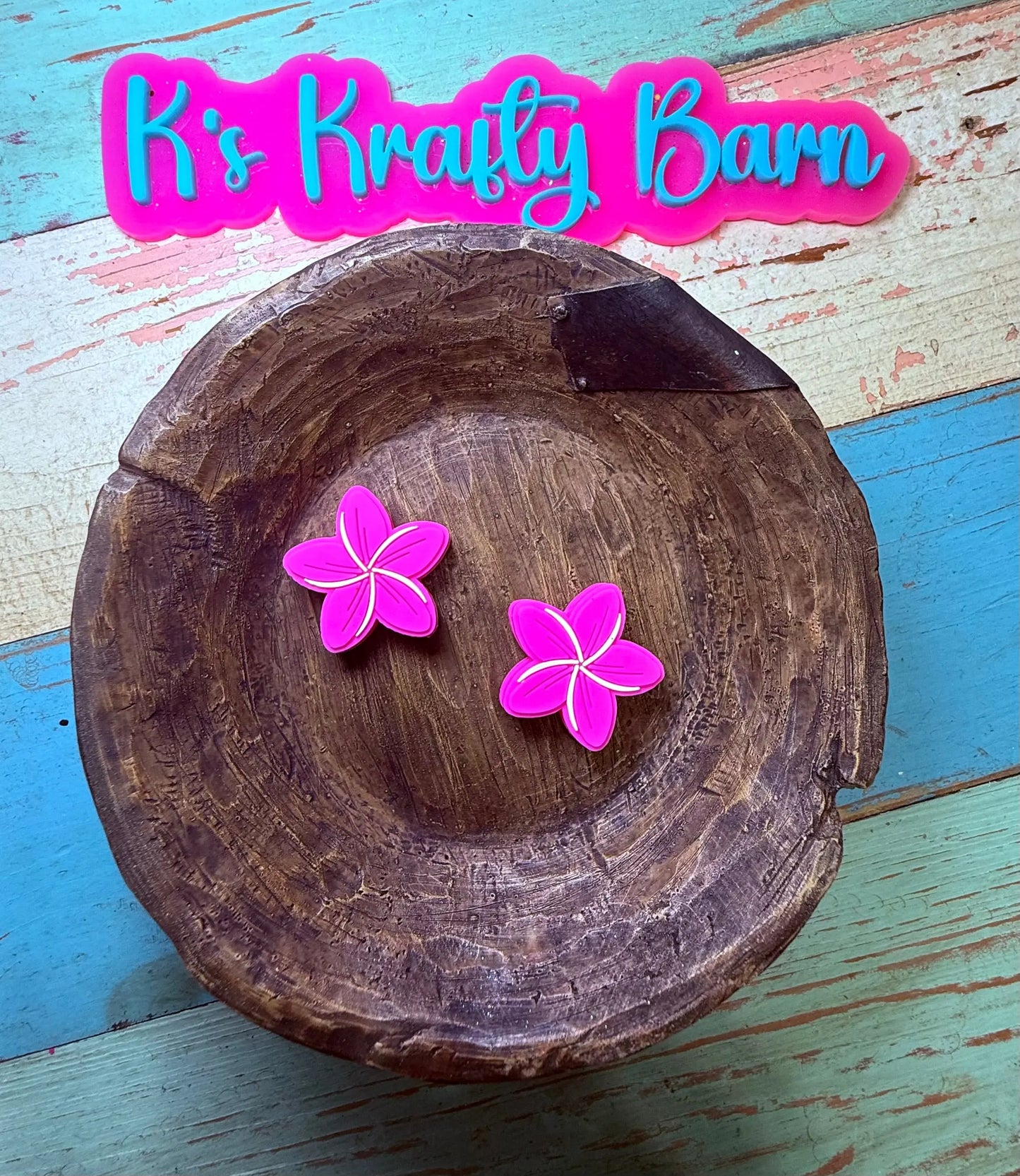 Silicone Focal Bead- Hot Pink Plumeria Flower K's Krafty Barn