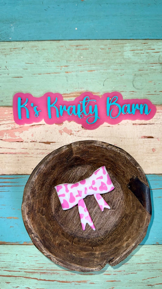 Silicone Focal Bead- Pink cowprint bow K's Krafty Barn