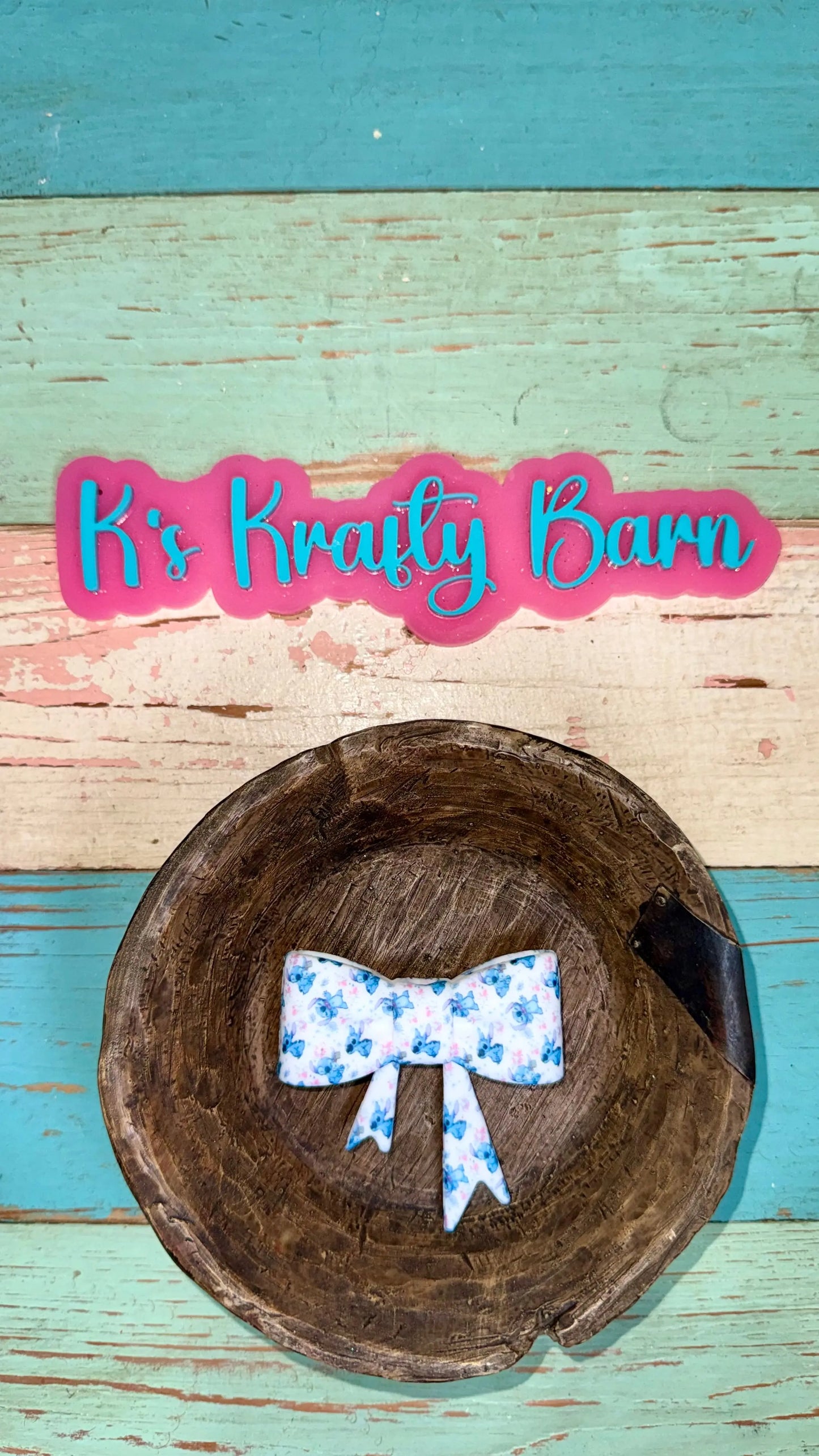 Silicone Focal Bead- Blue Alien bow K's Krafty Barn