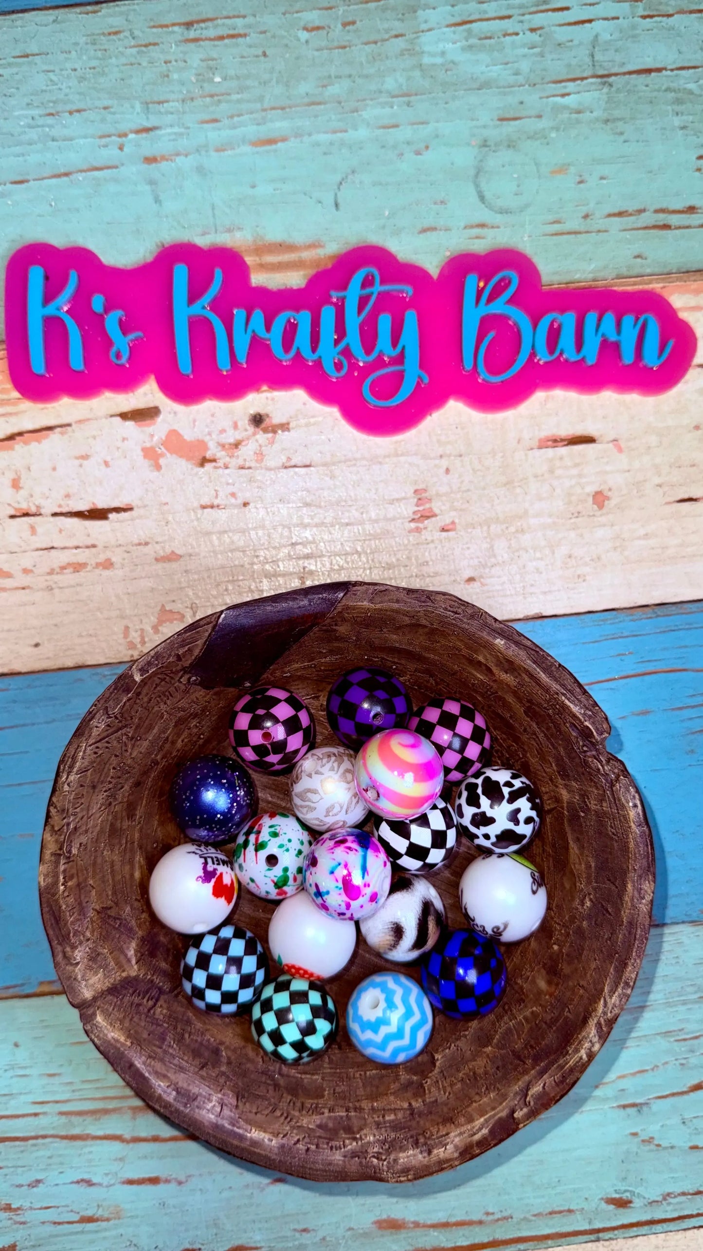 20mm Pattern Acrylic Beads – Mixed Design Acrylic Bead Mix K's Krafty Barn