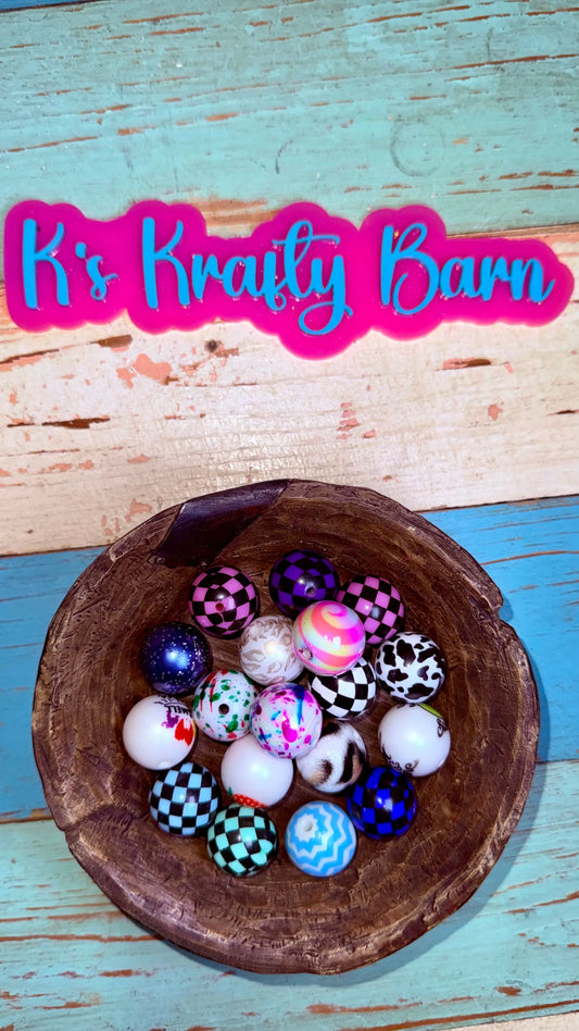 20mm Pattern Acrylic Beads – Mixed Design Acrylic Bead Mix K's Krafty Barn