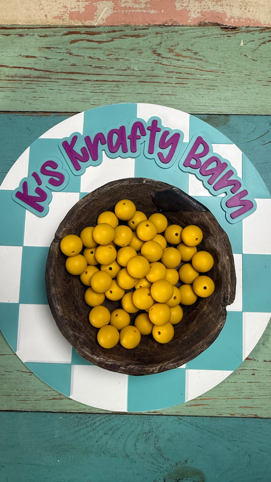 15mm Solid Silicone Beads- Golden Yellow